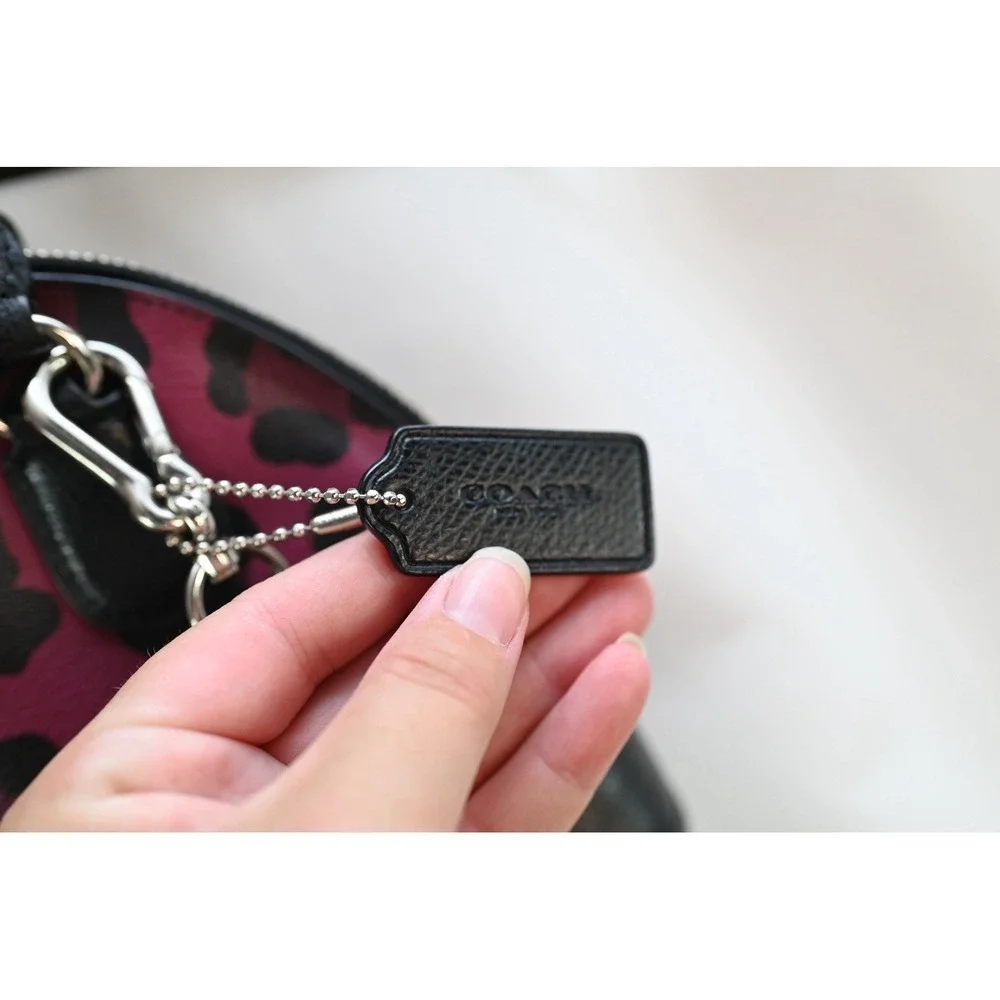 Coach Cora Mini Domed Satchel Pink Black Ocelot Leopard Print Crossbody Bag